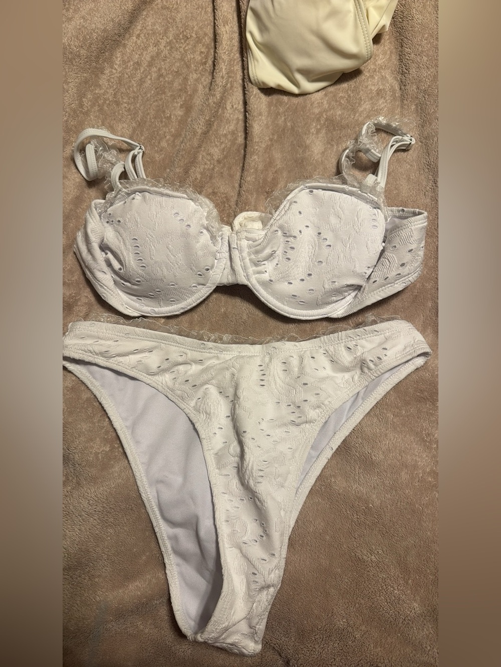 SHEIN White Eyelet Balconette Bikini Set